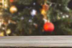 木表格前产品空计数器摘要模糊背景一年圣诞节节日装饰显示古董复古的语气