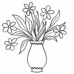 手画花花花瓶叶子插图黑色的白色优雅的婚礼点缀行艺术极简主义风格设计夏天春天自然分支树叶开花