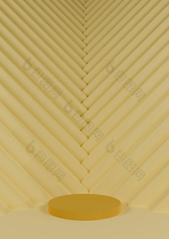 温暖的光明亮的柔和的黄色的呈现简单的最小的产品显示油缸站三角形楼梯模式背景指出产品
