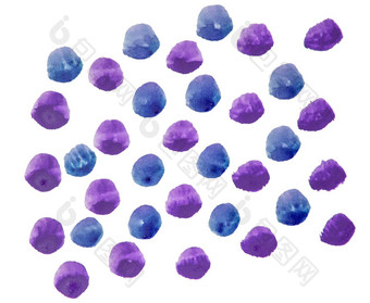 很多色彩斑斓的水彩点蓝色的紫色的白色背景摘要水彩背景