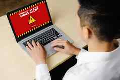 病毒警告警报电脑屏幕检测到流行的网络威胁