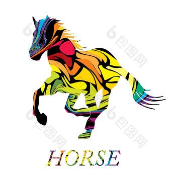 色彩斑斓的摘要轮廓<strong>飞驰</strong>的马