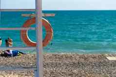 保护者海滩生活克里米亚储蓄者保护设备浮标Sos救生圈海洋救命稻草夏天警卫背景旅行日出轮