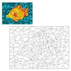 黑色的白色彩色的插图染色玻璃风格摘要鱼图像着色书着色页面