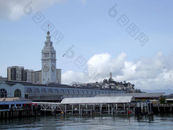 港口三旧金山渡船建筑城市景观市中心三旧金山清晰的一天