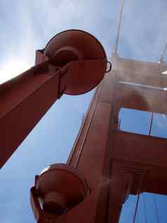 向上的角度来看艺术德科灯塔支持电缆金门桥