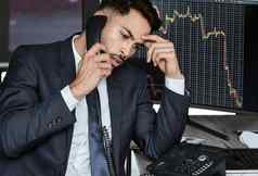 强调商人电话交易股票市场金融危机交易员熊市场股票崩溃市场崩溃经济抑郁症失败