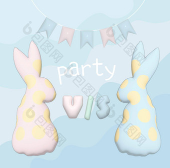 婴儿淋浴海报男孩女孩温柔的颜色蓝色的粉红色的小兔子旗帜婴儿淋浴聚会，派对