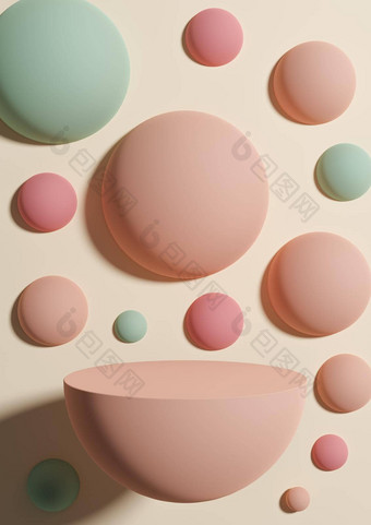 光米色柔和的橙色插图简单的最小的产品显示背景一边视图摘要色彩斑斓的泡沫球体讲台上站产品摄影壁纸