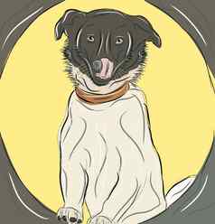快乐卡通小狗坐着肖像可爱的狗穿领狗朋友插图
