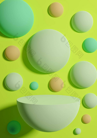 明亮的石灰霓虹灯绿色插图简单的最小的产品显示背景一边视图摘要色彩斑斓的泡沫球体讲台上站产品摄影壁纸