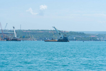 沙子海港码头容器航运船海<strong>港口物流</strong>港概念重业务运输国际经济日落里约市场工厂仓库