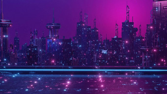 技术未来主义的赛博朋克城市景观城市区域渲染