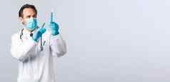 科维德防止病毒医疗保健工人疫苗接种概念专业医生诊所实验室穿医疗面具手套测试冠状病毒疫苗试管样本