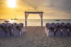 婚礼田园加勒比海滩日落阿鲁巴岛荷兰安的列斯群岛