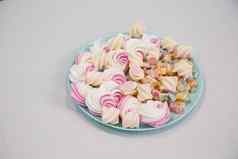 板甜蜜的新鲜的粉红色的美味的棉花糖