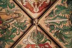 布拉格捷克共和国7月美丽的天花板充满活力的马赛克壁画小镇大厅斯塔罗梅斯特斯卡大会堂令人惊异的中世纪的符号内部建筑