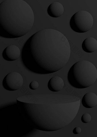 黑色的黑暗灰色的黑色的白色插图简单的最小的产品显示背景一边视图摘要色彩斑斓的泡沫球体讲台上站产品摄影壁纸