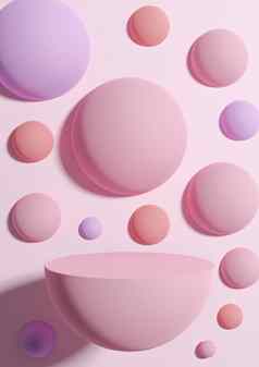 光柔和的薰衣草粉红色的插图简单的最小的产品显示背景一边视图摘要色彩斑斓的泡沫球体讲台上站产品摄影壁纸