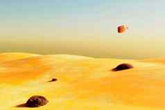 超现实主义的沙漠景观宇宙飞船飞行土地渲染