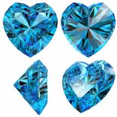 蓝色的心钻石减少宝石孤立的