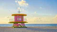 救生员小屋海滩迈阿密佛罗里达色彩斑斓的小屋海滩日出迈阿密海滩
