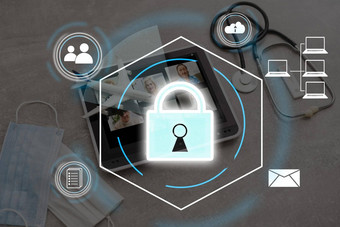 网络安全隐私概念保护数据锁图标互联网网络安全技术商人保护个人数据聪明的电话虚拟屏幕接口图片