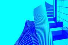 宽角摘要背景视图钢明亮的蓝色的高上升摩天大楼