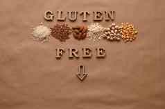 谷蛋白免费的文本谷蛋白免费的产品棕色（的）背景