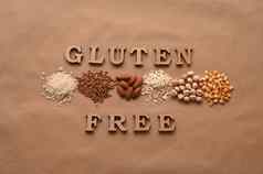 谷蛋白免费的文本谷蛋白免费的产品棕色（的）背景