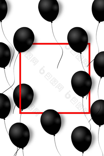 美丽的黑色的气球随机飞行红色的框架聚会，派对优雅的背景空间文本红色的框架气球