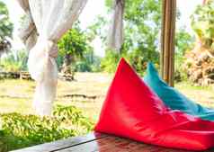 色彩斑斓的豆袋座位家具户外装饰花园亚洲风格度假胜地Lanscape