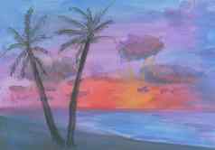 棕榈树海滩太阳消失了海