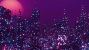 赛博朋克未来主义的城市城市景观横幅背景插图
