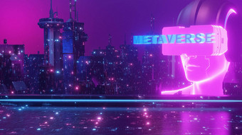 数字社区霓虹灯赛博朋克区块链城市景观概念背景插图