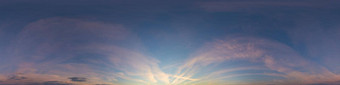 黑暗蓝色的日落天空全景粉红色的卷云云无缝的Hdr全景球形equirectangular格式完整的天顶可视化天空更换空中无人机全景照片