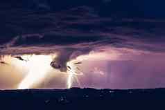 晚上景观背景雷暴农村轮廓云闪电闪光