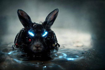 黑色的水兔子花俏的黑暗赛博朋克风格神经网络生成的油画艺术