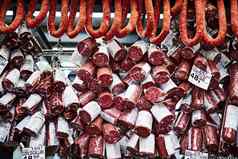 肉情人快乐类型治愈肉堆放前摊位出售市场一天