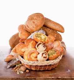 面粉产品柳条篮子类型面包甜蜜的面包白色背景