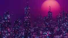 概念未来霓虹灯赛博朋克城市景观横幅背景插图