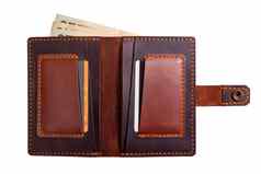 开放棕色（的）钱包钱信贷卡片
