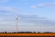 风农场场风涡轮机自旋生成电替代能源绿色技术日落