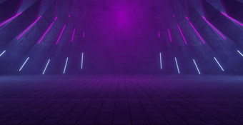 未来水泥混凝土sci未来主义的网络霓虹灯电激光灯隧道走廊走廊黑暗宇宙飞船地下黑暗烟黑暗紫色的水泥背景渲染