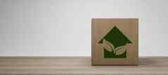 生态房子绿色环境木首页友好的图标木块渲染