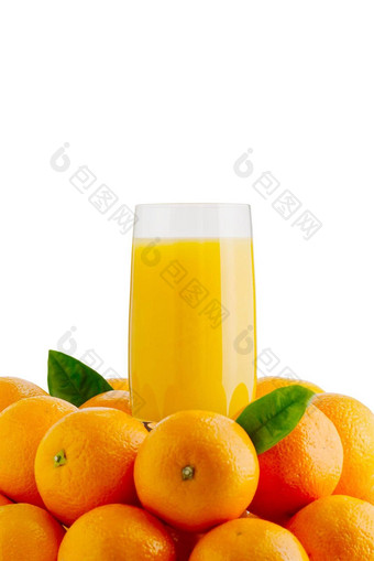 新鲜的橙色汁玻璃橙色水果孤立的白色广告概念包装设计