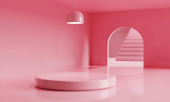 粉红色的空房间讲台上广告最小的背景体系结构业务产品演讲概念<strong>纯色</strong>主题插图呈现