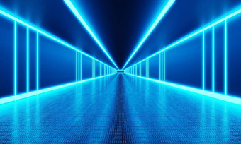 空房间∞人行道蓝色的霓虹灯光背景摘要技术概念插图呈现