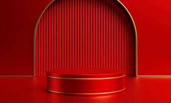 奢侈品黄金红色的讲台上化妆品广告模板背景对象业务模型概念插图呈现