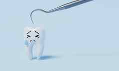 牙害怕牙科检查钩子每年口服健康检查牙衰变蓝色的背景健康护理医疗概念插图呈现